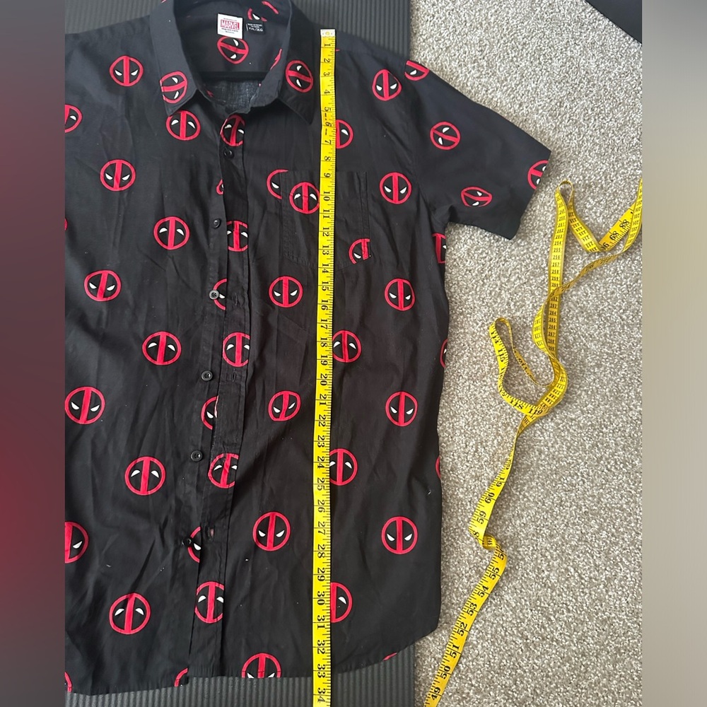Marvel Deadpool Black And Red Button Down Shirt - image 5